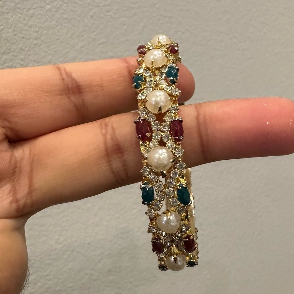 Elegant Gold and Multicolor Gemstone Bangle - Picture 2 of 5